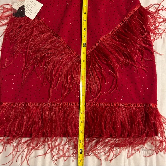 Miss Circle Red Mini Dress XL Crystals Feathers Stretch Holiday Party Dress - Picture 11 of 13